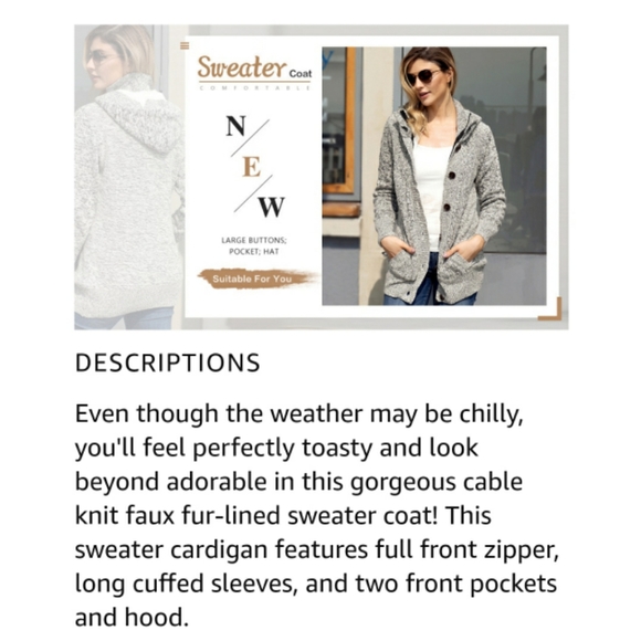 🆕️Hooded Knit Cardigans Button Cable Sweater Coat - Picture 8 of 11